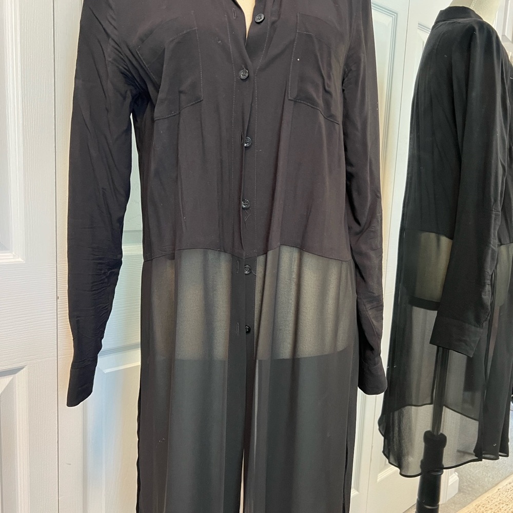 BCBG Black Sheer Longline Shirt